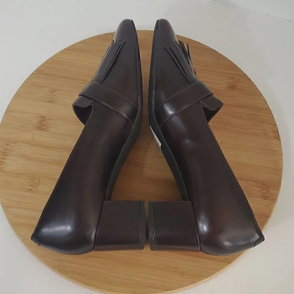 Clarks Artesian Tealia Maye Block Heel Aubergine Patent Leather Heel Pump 9M